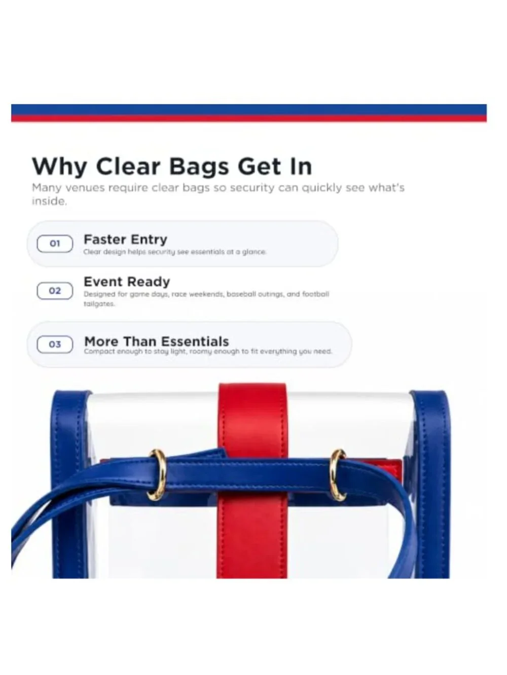 Clear Crossbody Bag for Women Stadium Approved Concert Festival PU Leather Trim